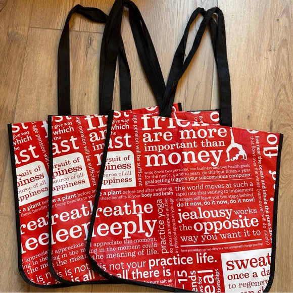 USED-Lululemon Large Reusable Shopping Bag-Motivational Messages-Black White Red - Picture 1 of 9
